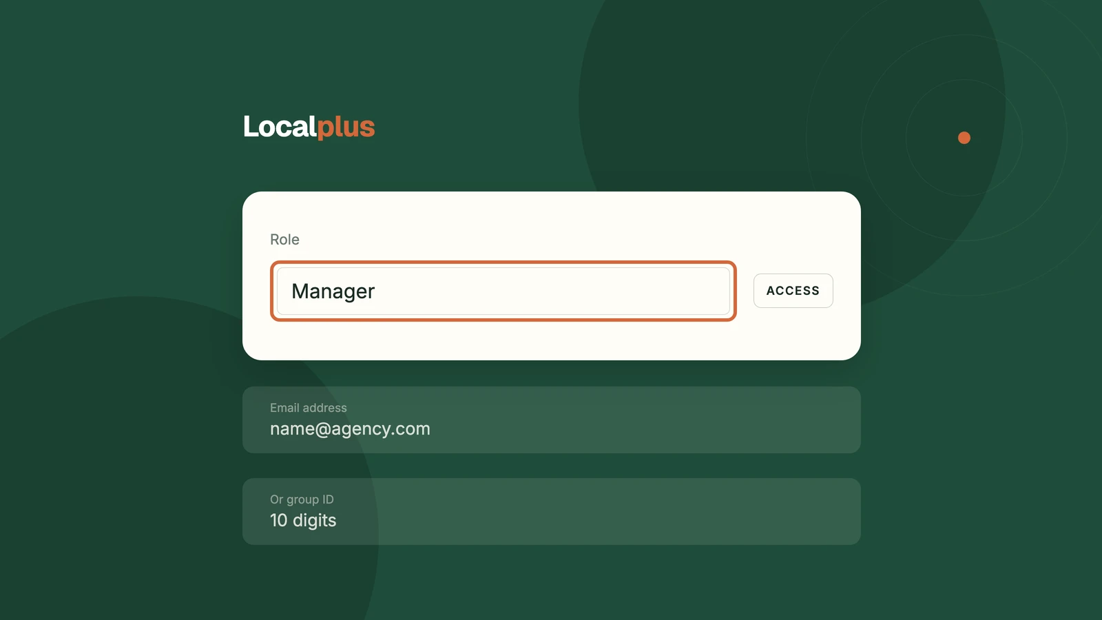 Illustration of the Add person dialog on a Google Business Profile, showing the role set to Manager with an email address field above it